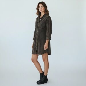 HYFVE Black Stone Wash Snap Front Cotton Denim Mini Dress Size Large